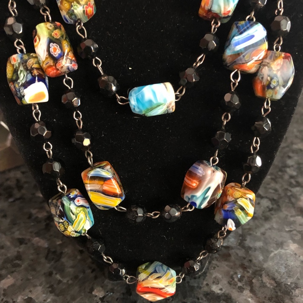 Multi Layer Glass Beads And Rectangle Necklace - image 1